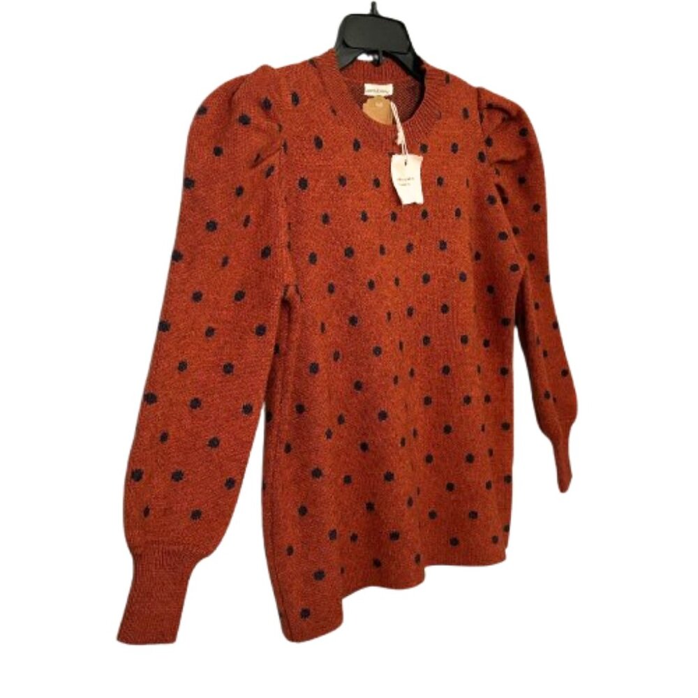 NWT Andthewhy Rust Black Puffed Sleeve Cozy Fall Knit Sweater SZ S/M - Picture 4 of 12